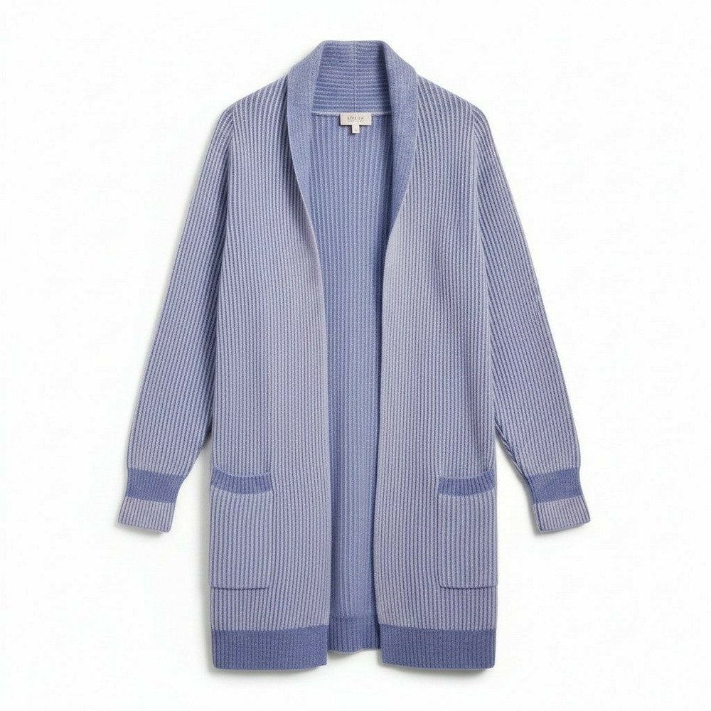Haven Well Within 100% Cashmere Ribbed Blue Cardigan Sweater, Size L
